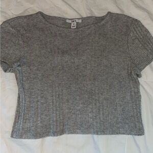 Bar III Gray Ribbed Cropped Tee